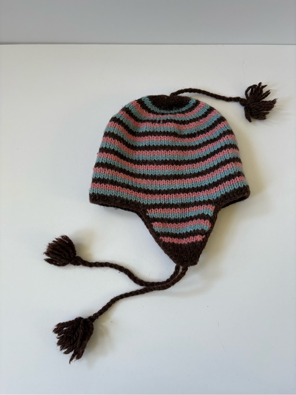 Loreto 100% Alpaca Wool Brown Pink Snow Beanie Hat Knit Earflap Earmuff Warm